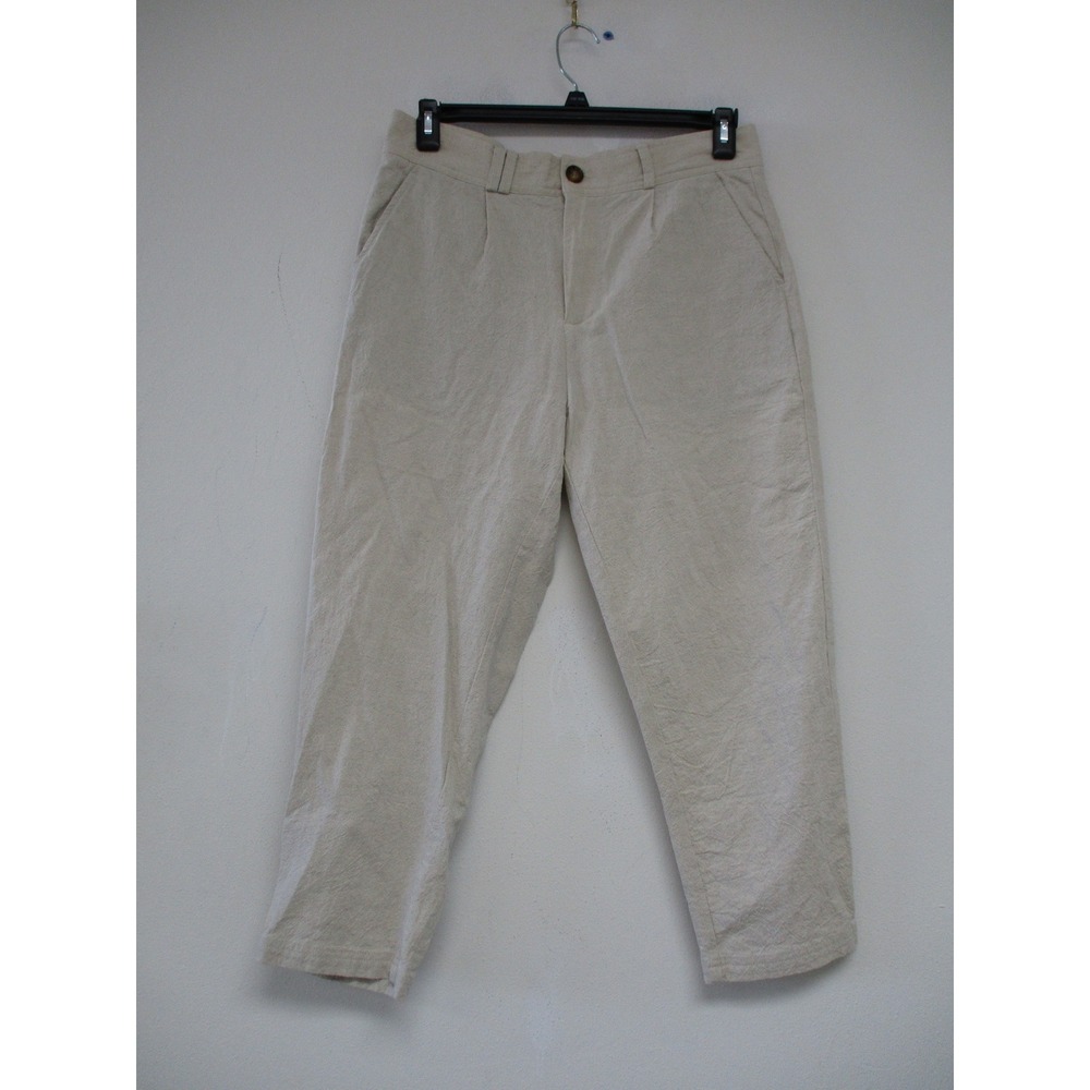 I Love Ugly Pants Womens M Cream Pleated Cotton Linen Relaxed Tapered Pants